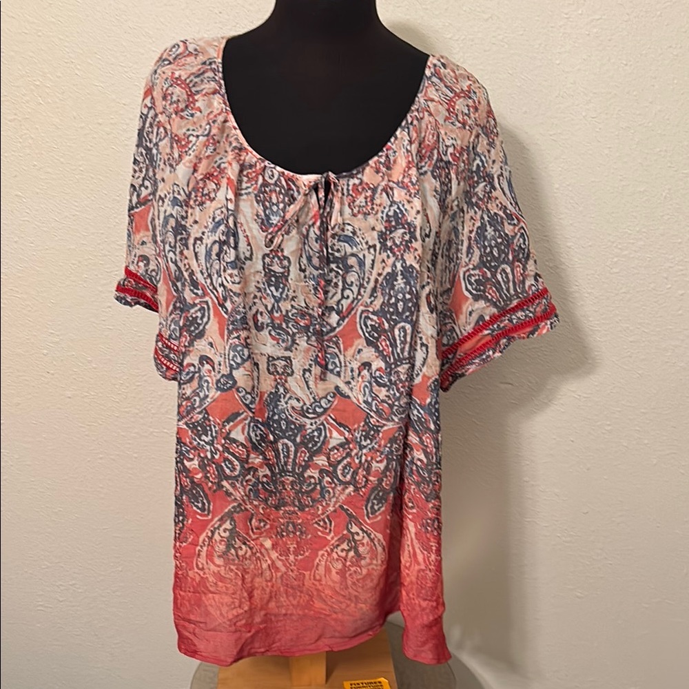 Catherines Red and BlueTie Front Blouse Relaxed size 1XP-18/20WP